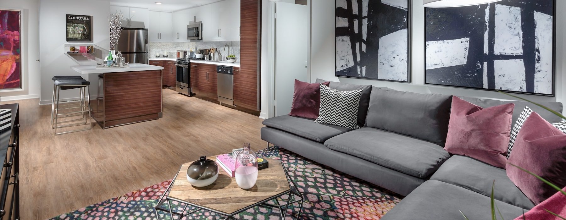 a living room with a couch and a coffee table