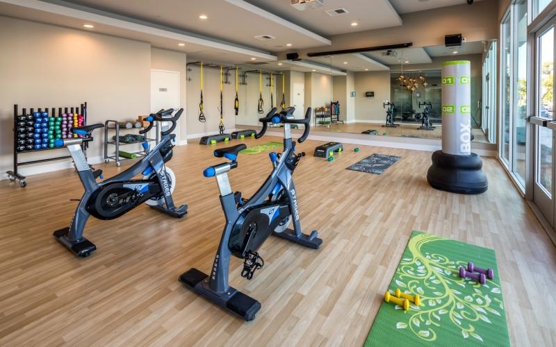 a gym with exercise equipment